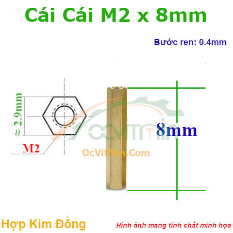 Trụ Đồng Cái Cái Lục Giác M2x8mm - Tru Dong Cai Cai Luc Giac