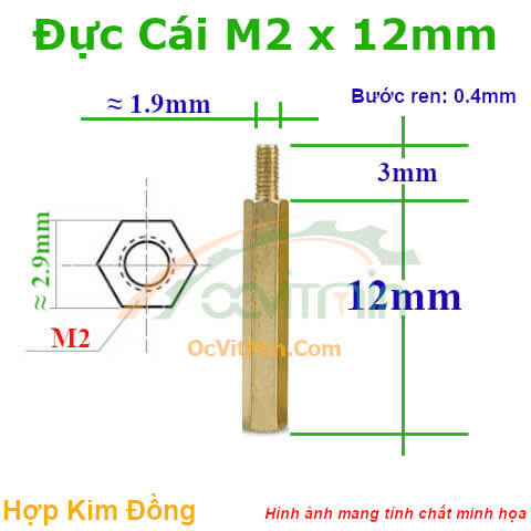Trụ Đồng Đực Cái Lục Giác M2x12mm - Tru Dong Duc Cai Luc Giac