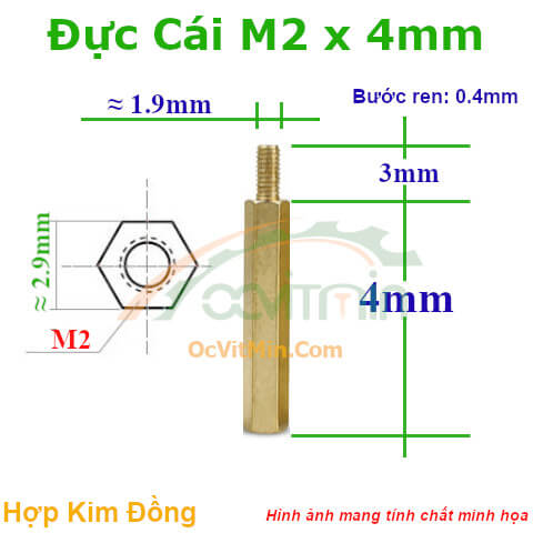 Trụ Đồng Đực Cái Lục Giác M2x4mm - Tru Dong Duc Cai Luc Giac