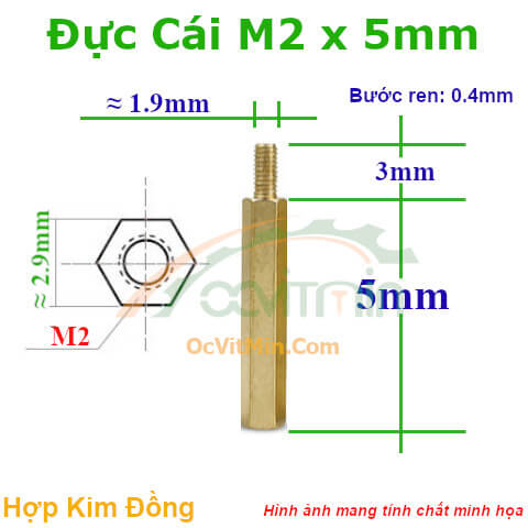 Trụ Đồng Đực Cái Lục Giác M2x5mm - Tru Dong Duc Cai Luc Giac