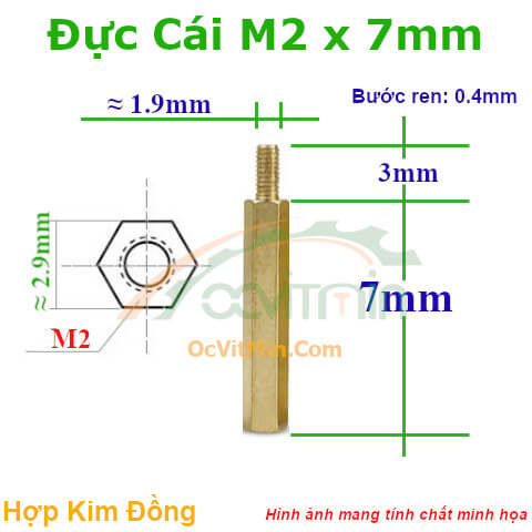 Trụ Đồng Đực Cái Lục Giác M2x7mm - Tru Dong Duc Cai Luc Giac