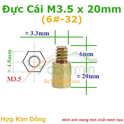 Trụ Đồng Đực Cái Lục Giác M3.5x20mm - Tru Dong Duc Cai Luc Giac