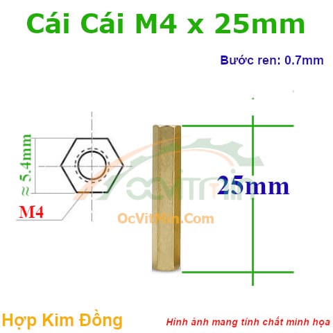 Trụ Đồng Cái Cái Lục Giác M4x25mm - Tru Dong Cai Cai Luc Giac