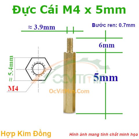 Trụ Đồng Đực Cái Lục Giác M4x5mm - Tru Dong Duc Cai Luc Giac