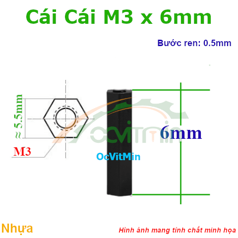 Trụ Nhựa Cái Cái Lục Giác M3x6mm - Tru Nhua Cai Cai Luc Giac