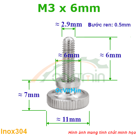 Núm Vặn Ren Ngoài M3x6mm Inox304 Vặn Tay - Num Van Tay Ren Ngoai