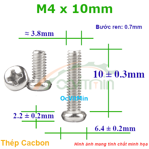 Ốc Bake Đầu Tròn M4x10mm Thép Cacbon - Oc PaKe Dau Tron