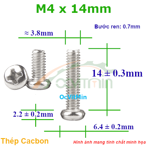 Ốc Bake Đầu Tròn M4x14mm Thép Cacbon - Oc PaKe Dau Tron
