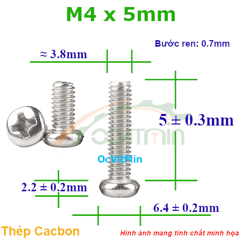 Ốc Bake Đầu Tròn M4x5mm Thép Cacbon - Oc PaKe Dau Tron