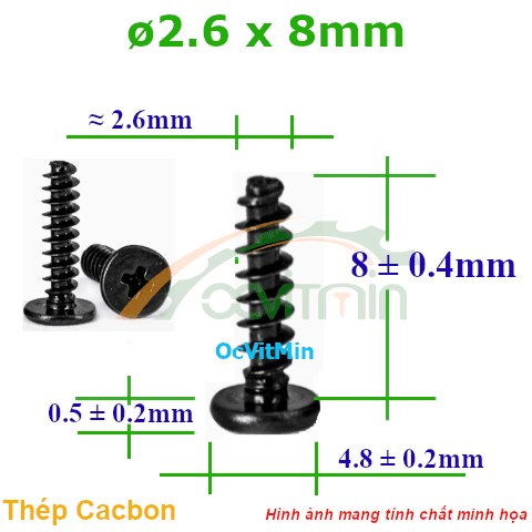 Vít Gỗ Bake Đầu Dẹp Mỏng ø 2.6x8mm - Vit Go Dau Pake Dep Mong