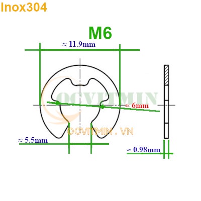 Phe Gài Chữ E M2 M2.5 M3 M4 Inox 304