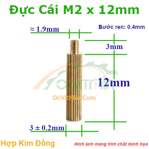 Trụ Đồng Đực Cái M2x12mm - Tru Dong Duc Cai