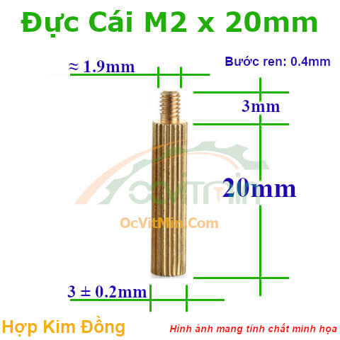 Trụ Đồng Đực Cái M2x20mm - Tru Dong Duc Cai