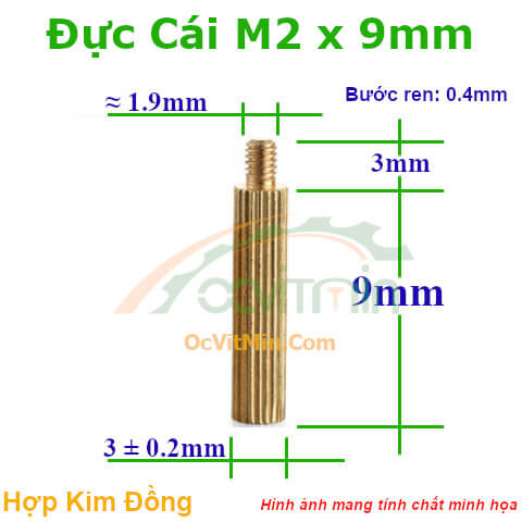 Trụ Đồng Đực Cái M2x9mm - Tru Dong Duc Cai