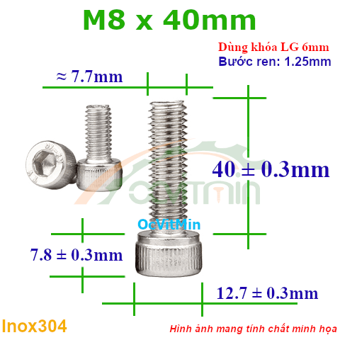 Ốc Lục Giác Đầu Trụ M8x40mm Inox304 - Oc Luc Giac Dau Tru