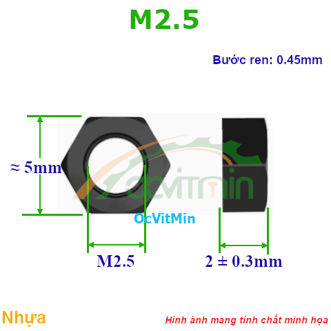 Đai Ốc Lục Giác M2.5 Tán Nhựa - Dai Oc Tan Ecu Luc Giac Nhua