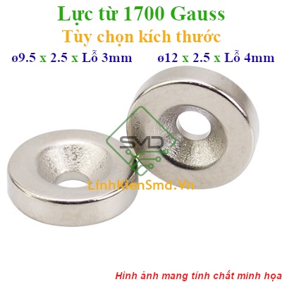 Nam Châm Đất Hiếm Tròn Có Lỗ Lực Hút 1700 Gauss
