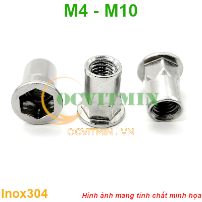 Tán Rút Nửa Lục Giác M4 M5 M6 M8 M10 Đai Ốc Rút Inox304