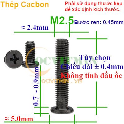 Ốc Bake Đầu Dẹp Mỏng M2 M2.5 Thép Cacbon