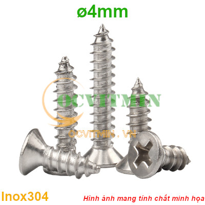 Vít Bake Ren Xoắn Đường Kính 4mm Đầu Bằng Inox 304