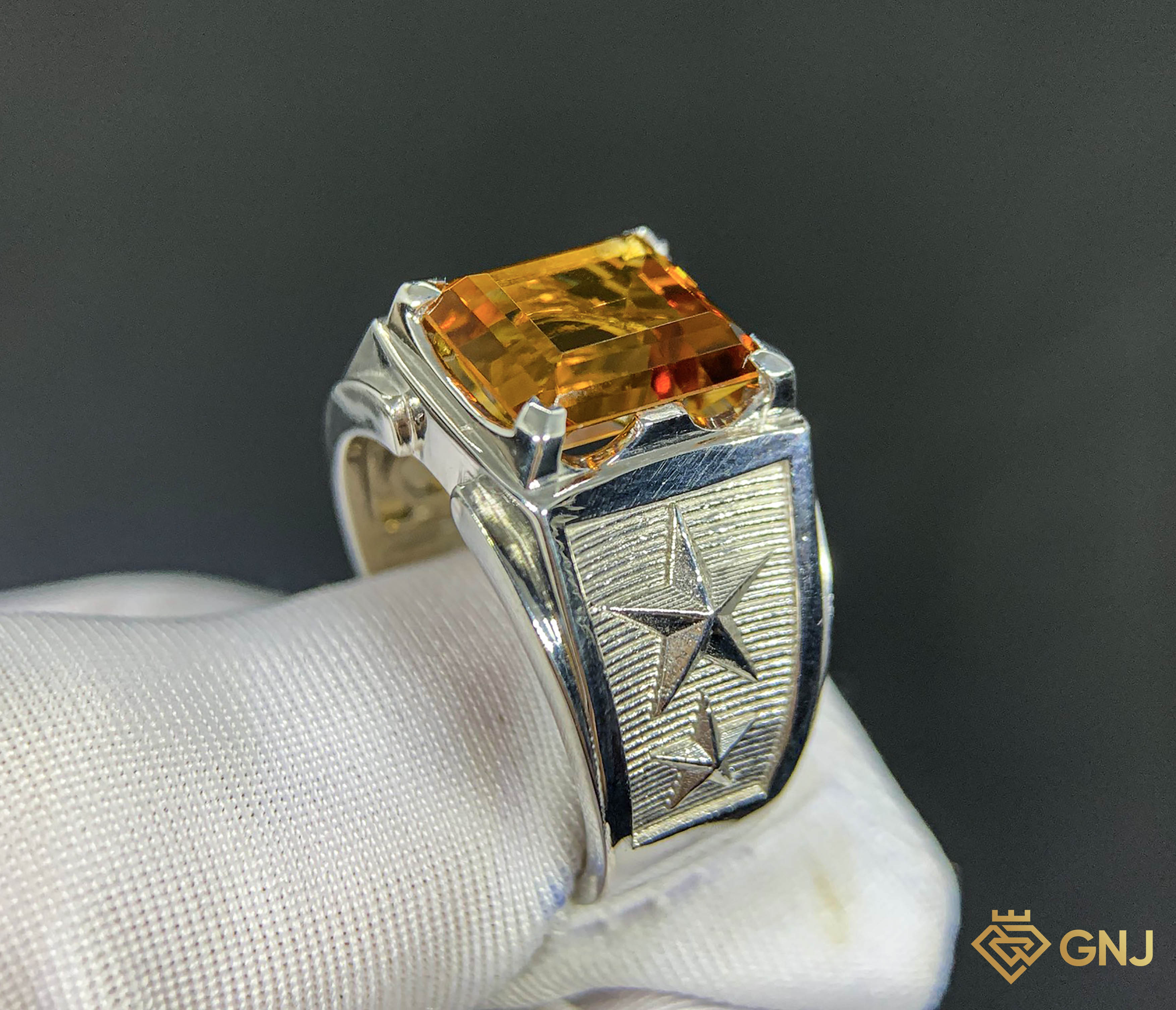 Nhẫn bạc nam đính đá Citrine tự nhiên