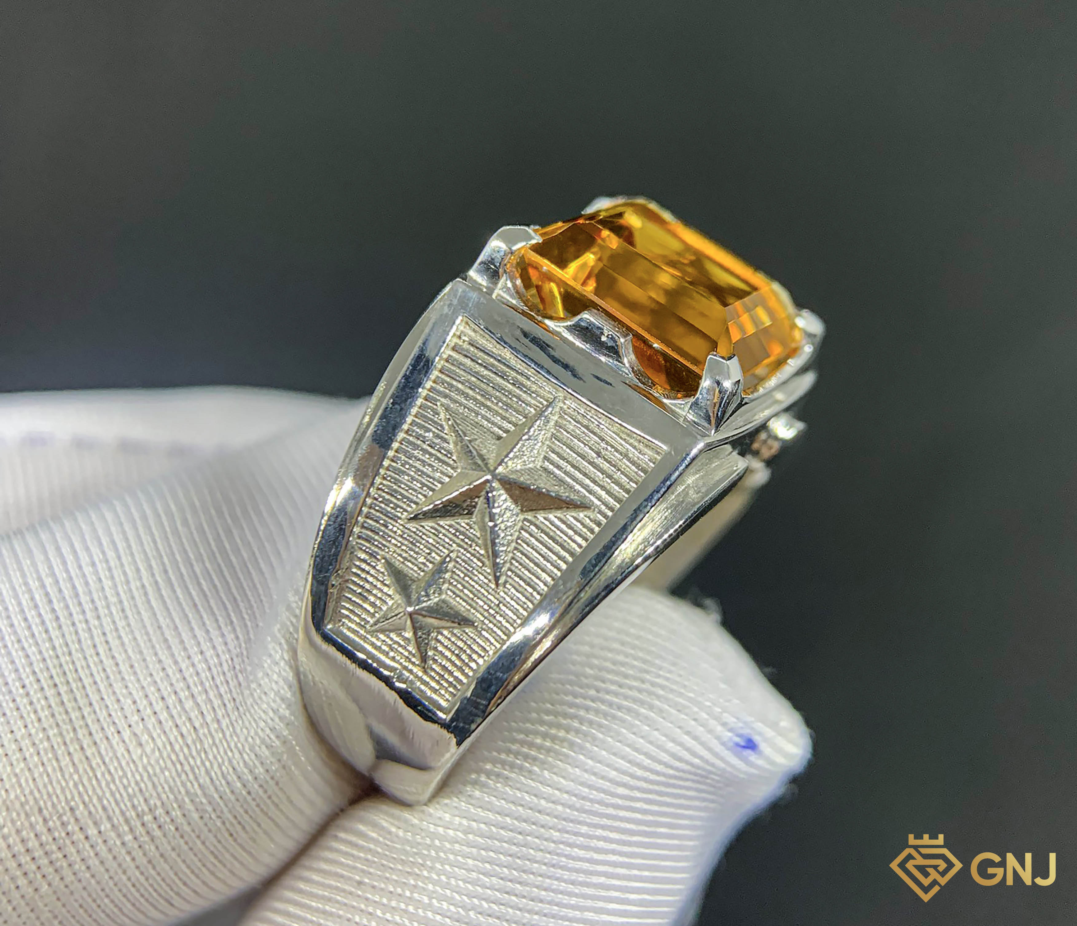 Nhẫn bạc nam đính đá Citrine tự nhiên