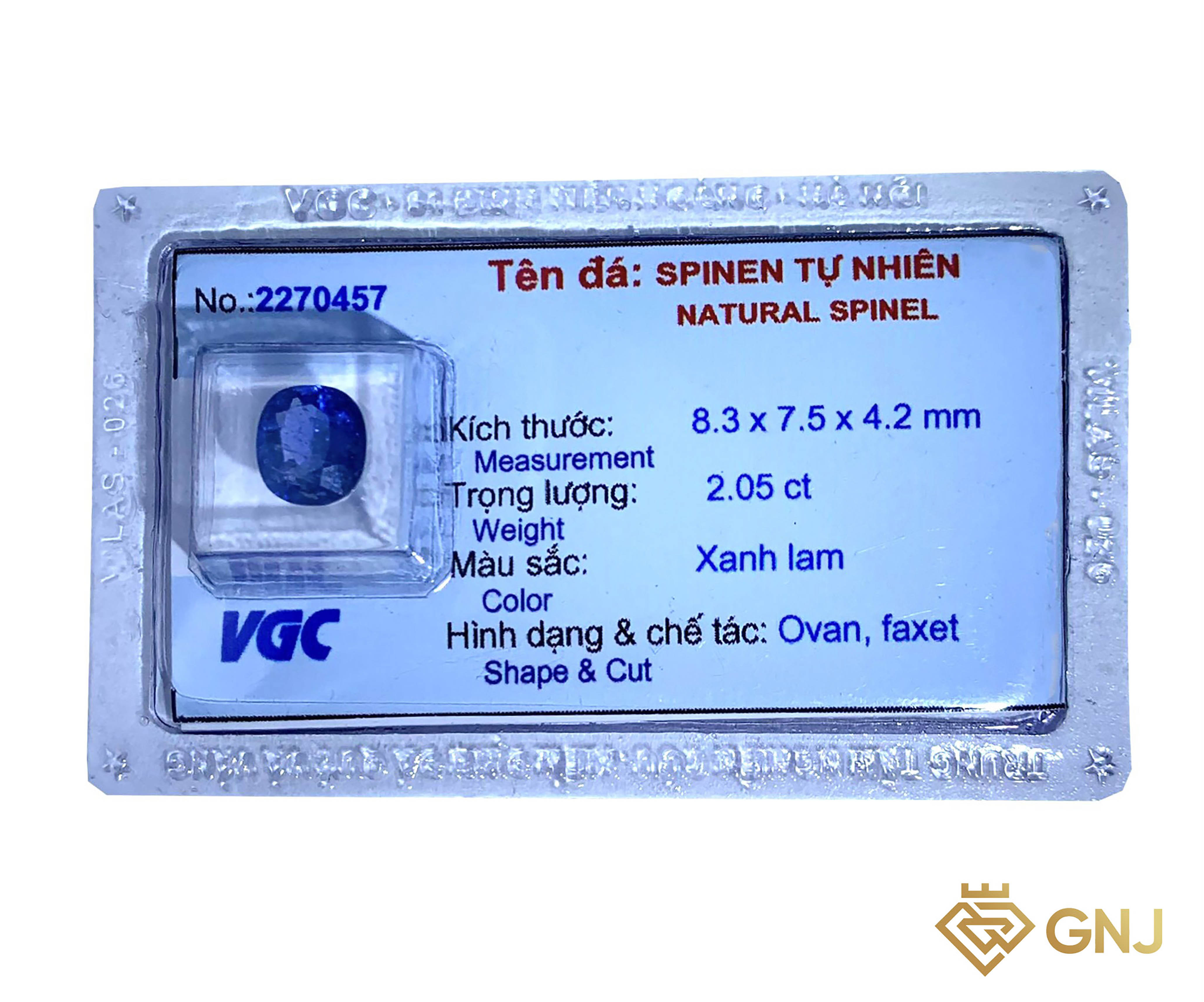 Đá Spinel Cobalt Bãi Bưởi Lục Yên — mặt trước, đá quý tự nhiên có kiểm định GNJ