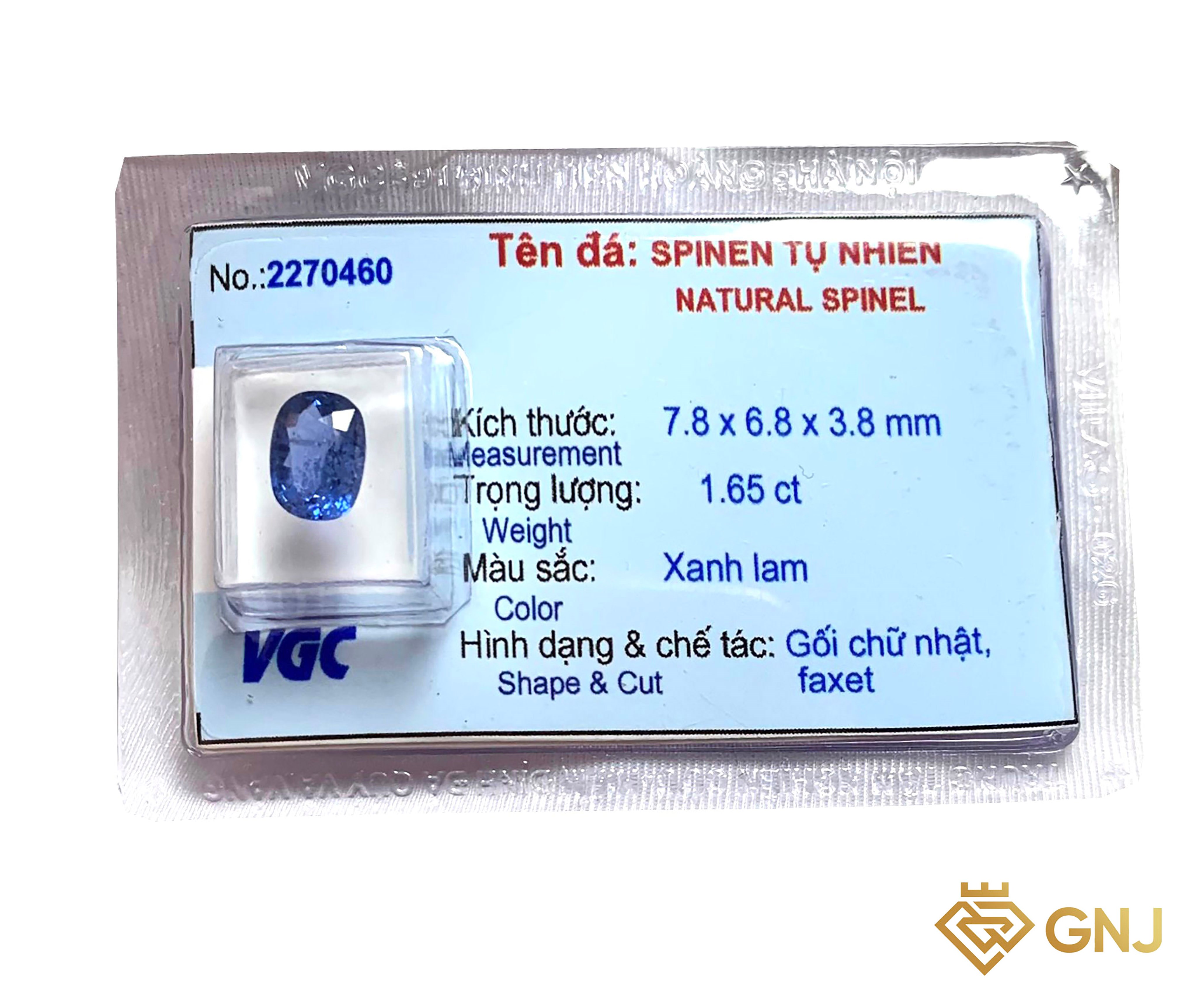 Viên Đá Spinel Xanh Phát Lộc — mặt trước, đá quý tự nhiên có kiểm định GNJ
