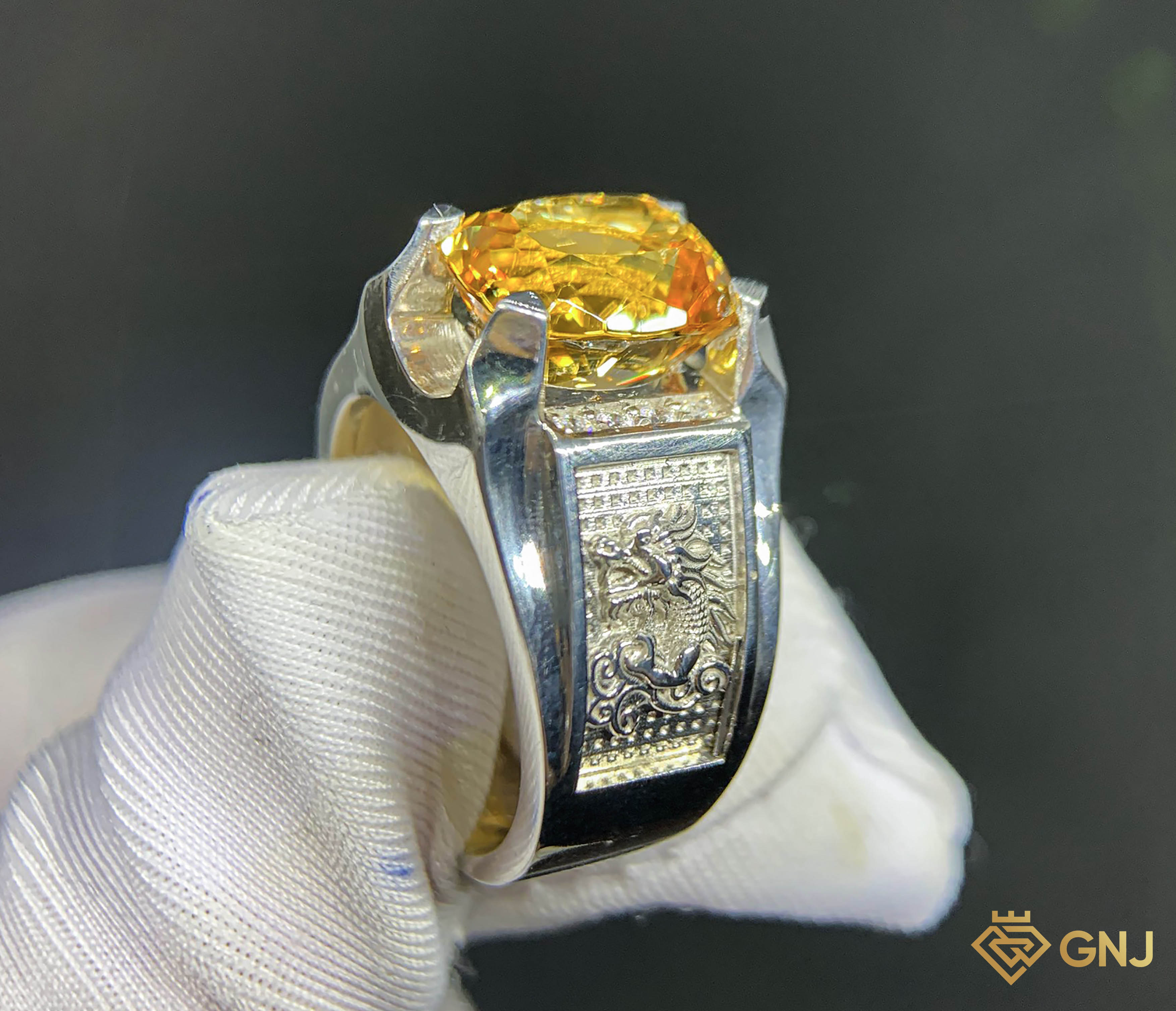 Nhẫn bạc nam đính đá Citrine tự nhiên
