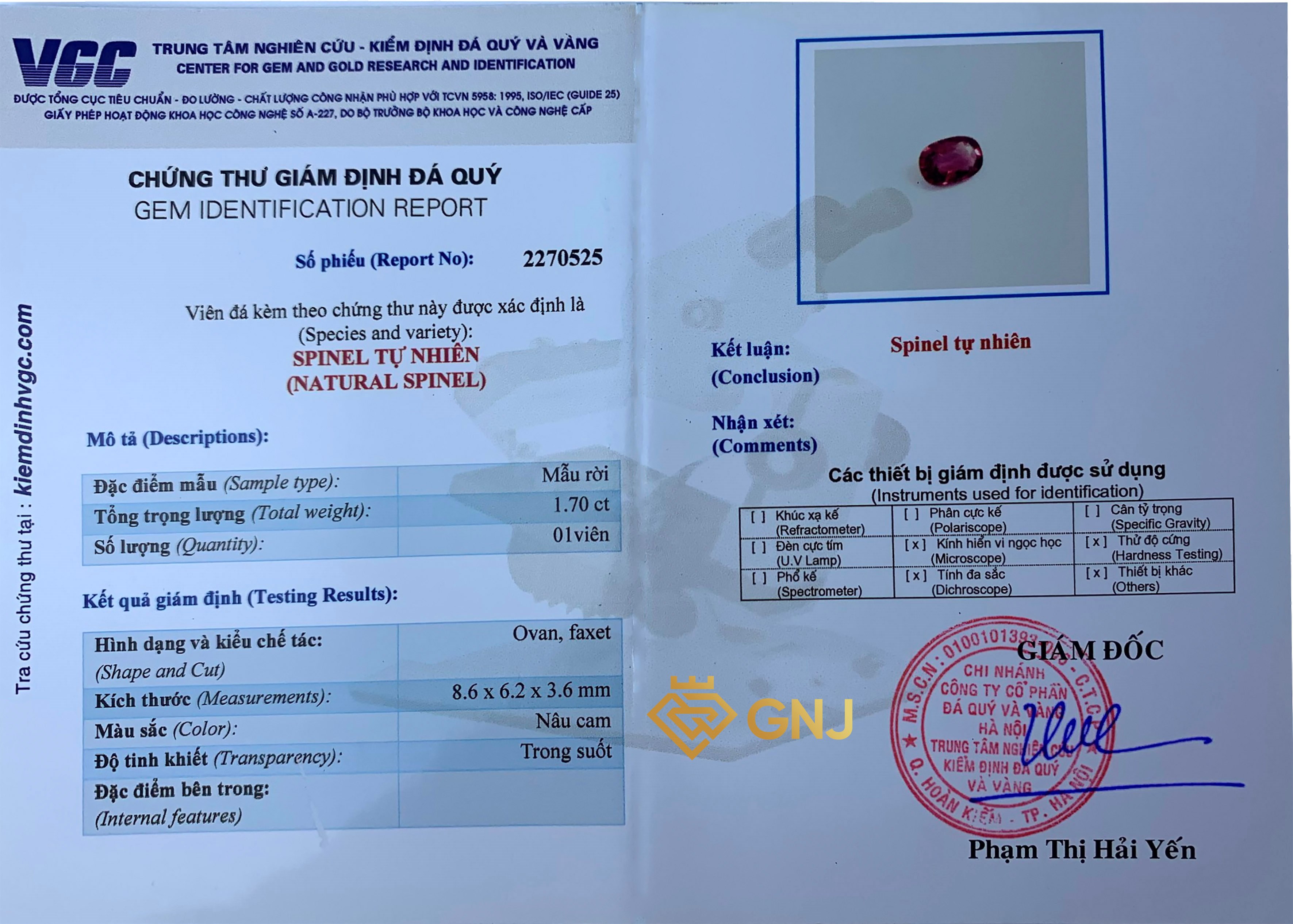 Đá Spinel Nâu Cam Thiên Nhiên — mặt bên