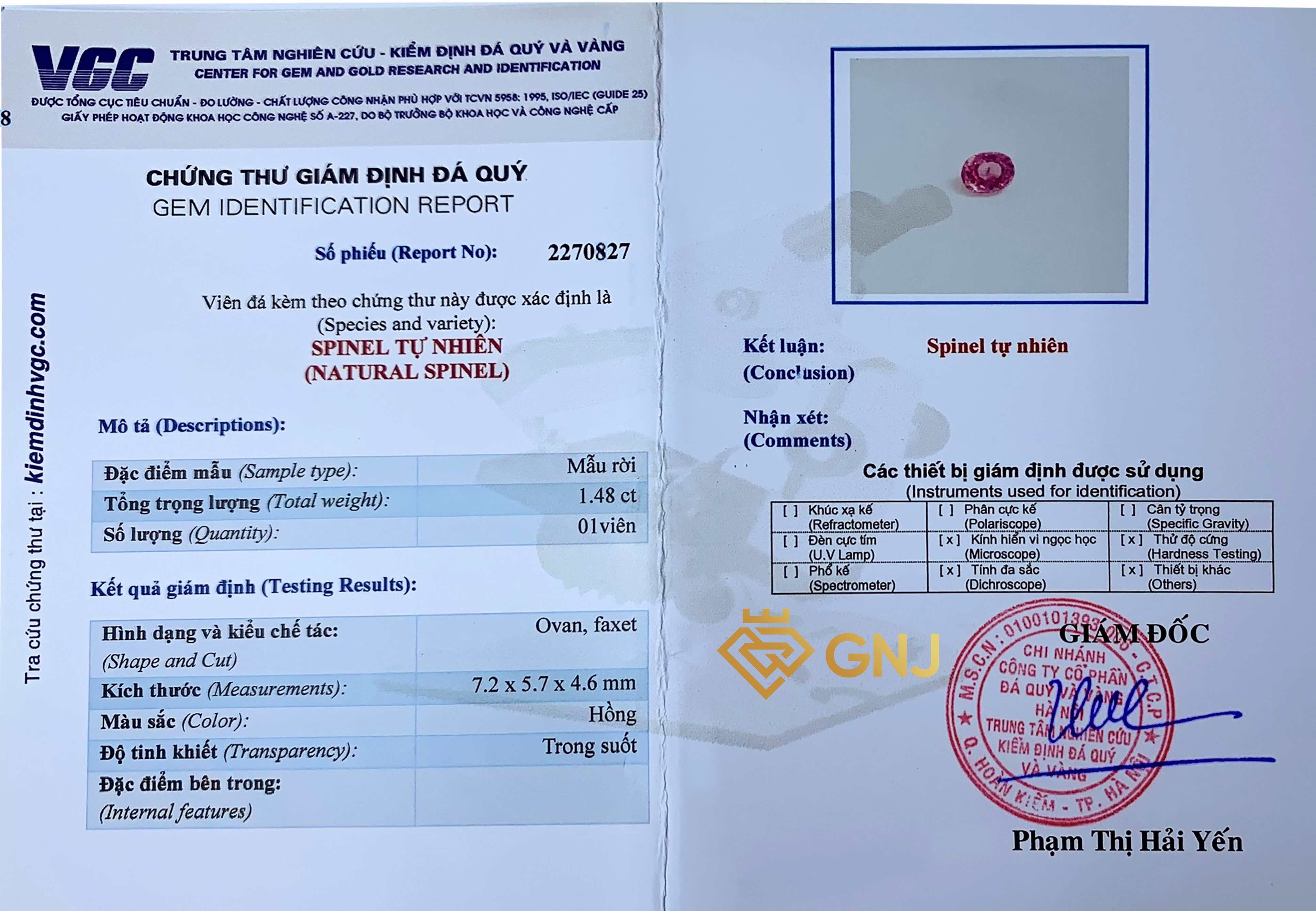 Viên đá spinel hồng tự nhiên Lục Yên
