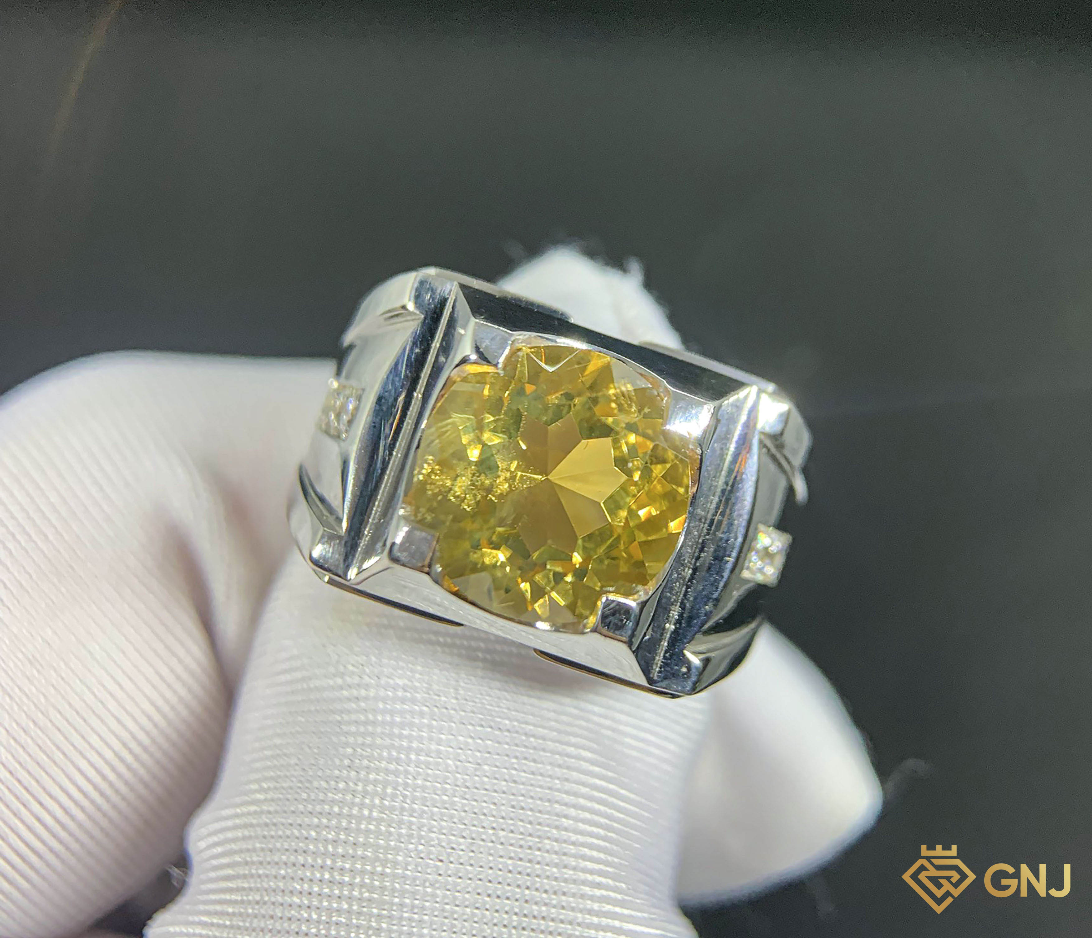 Nhẫn bạc nam đính đá Citrine tự nhiên