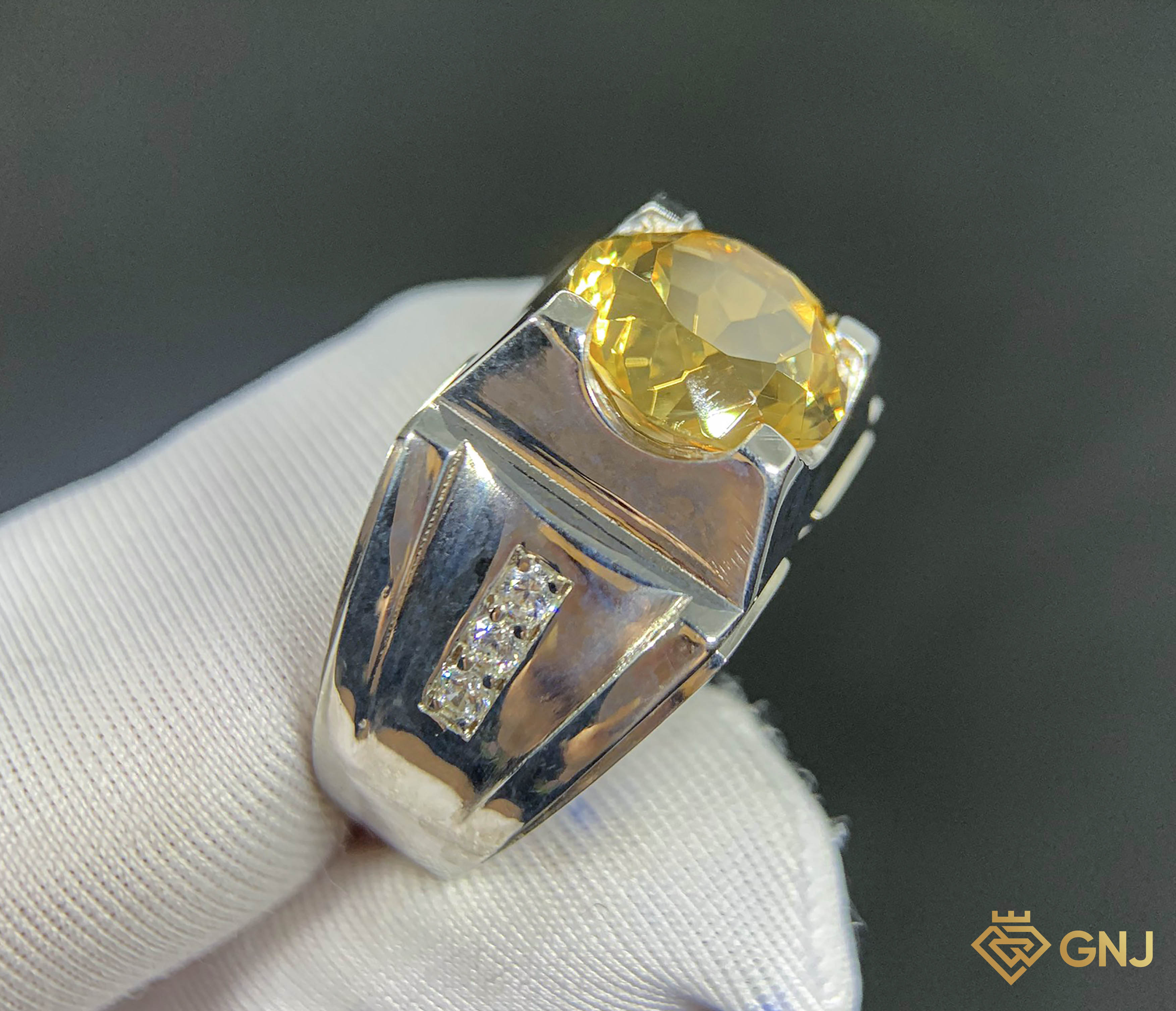 Nhẫn bạc nam đính đá Citrine tự nhiên