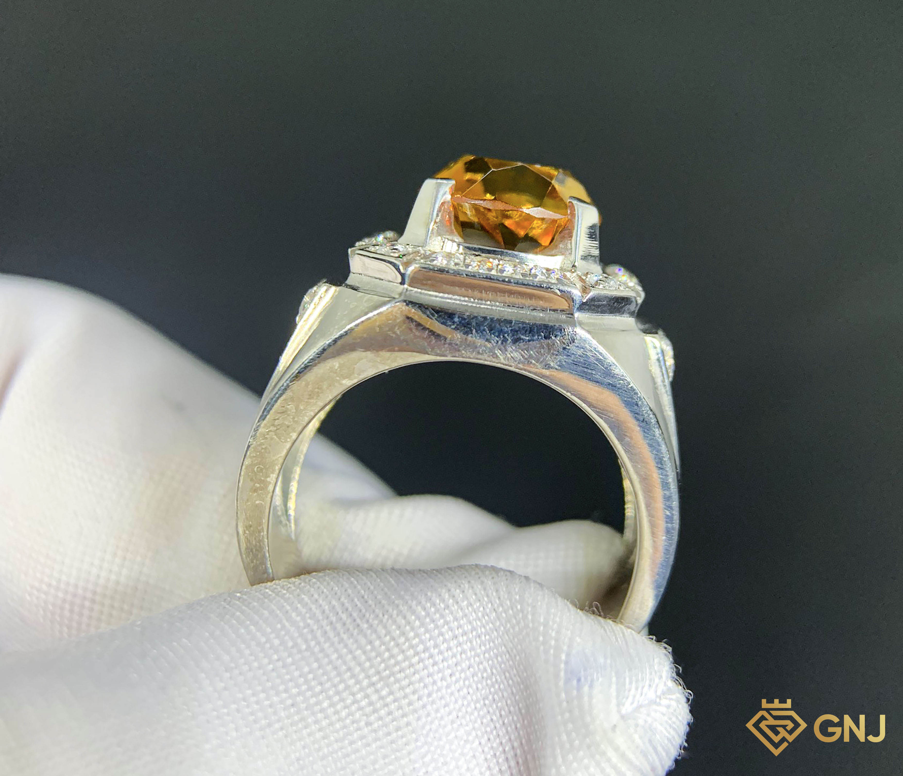 Nhẫn bạc nam đính đá Citrine tự nhiên