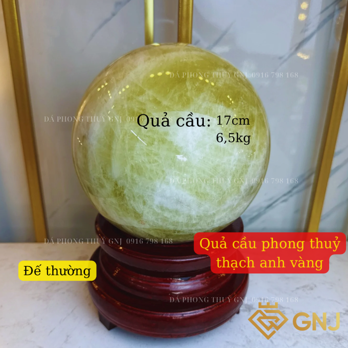 Quả Bi Cầu Đá Thạch Anh Vàng Tự Nhiên — mặt trước, đá quý tự nhiên có kiểm định GNJ