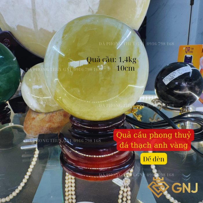 Quả Bi Cầu Đá Thạch Anh Vàng Tự Nhiên — mặt bên