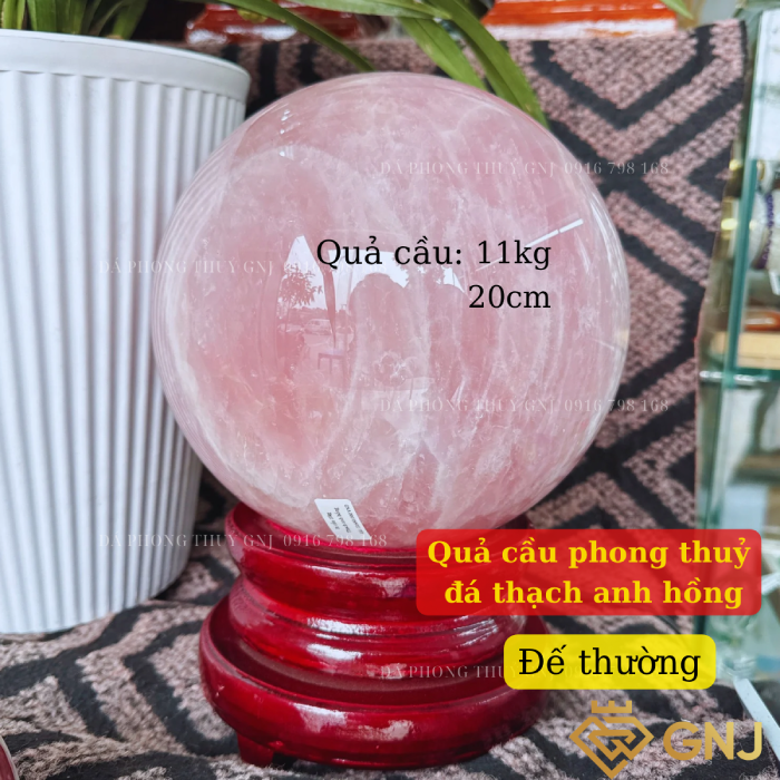 Quả bi cầu đá Thạch Anh Hồng tự nhiên, đá bản mệnh hợp người sinh năm 1987 mệnh Hỏa