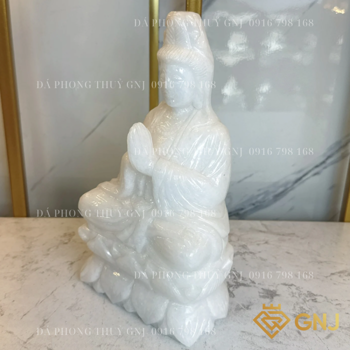 Tượng phật quan âm đá cẩm thạch trắng tự nhiên