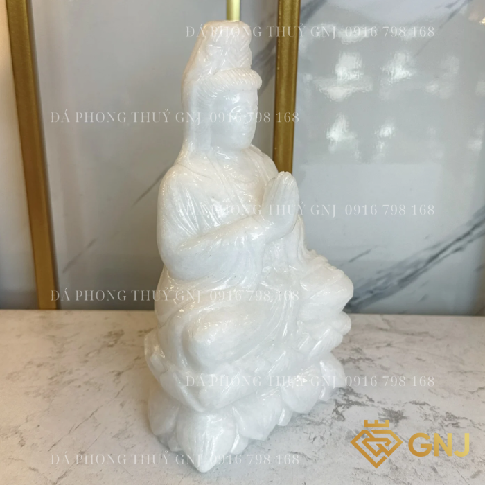 Tượng phật quan âm đá cẩm thạch trắng tự nhiên