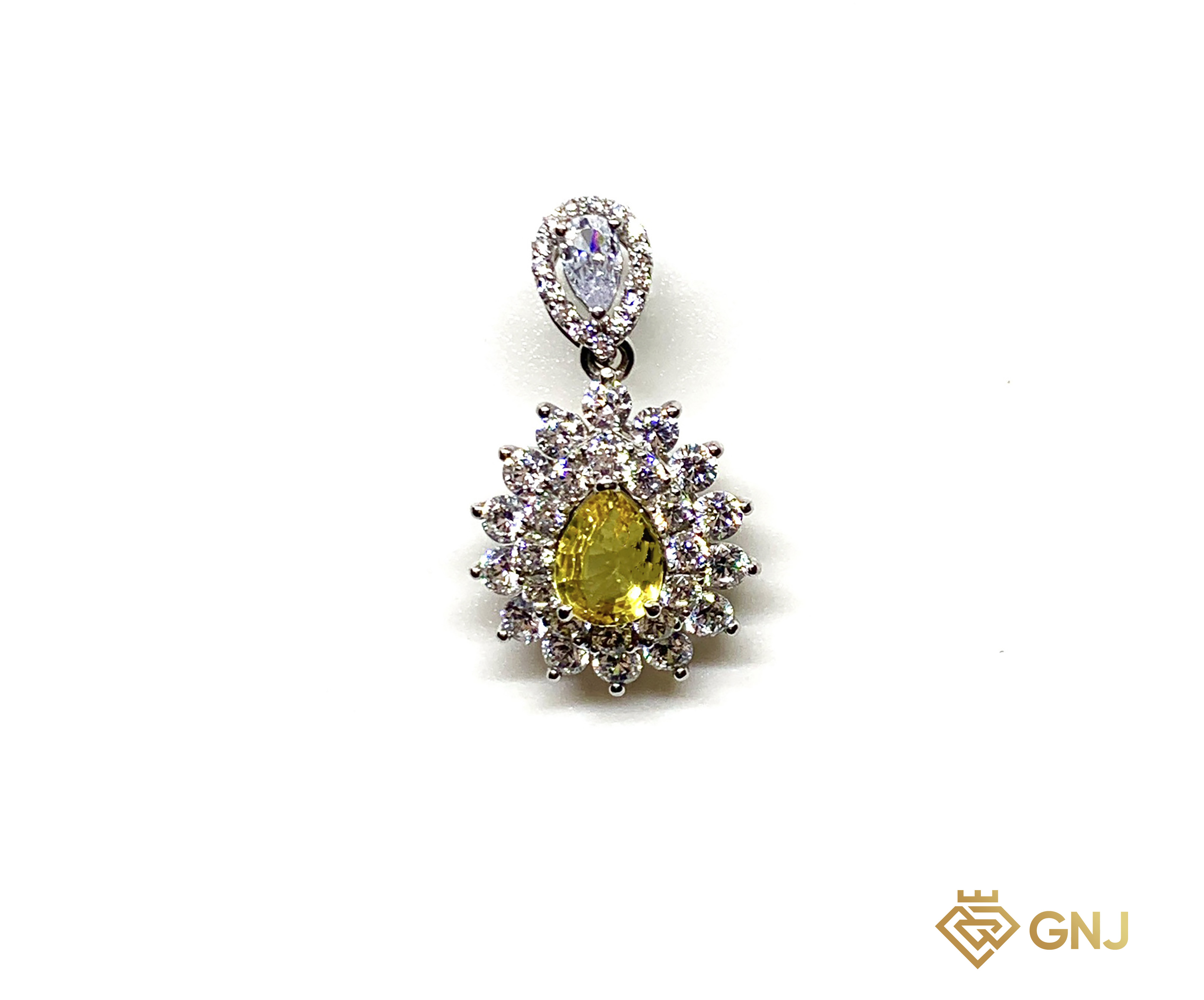 Mặt dây vàng trắng 10k đá chủ Sapphire vàng