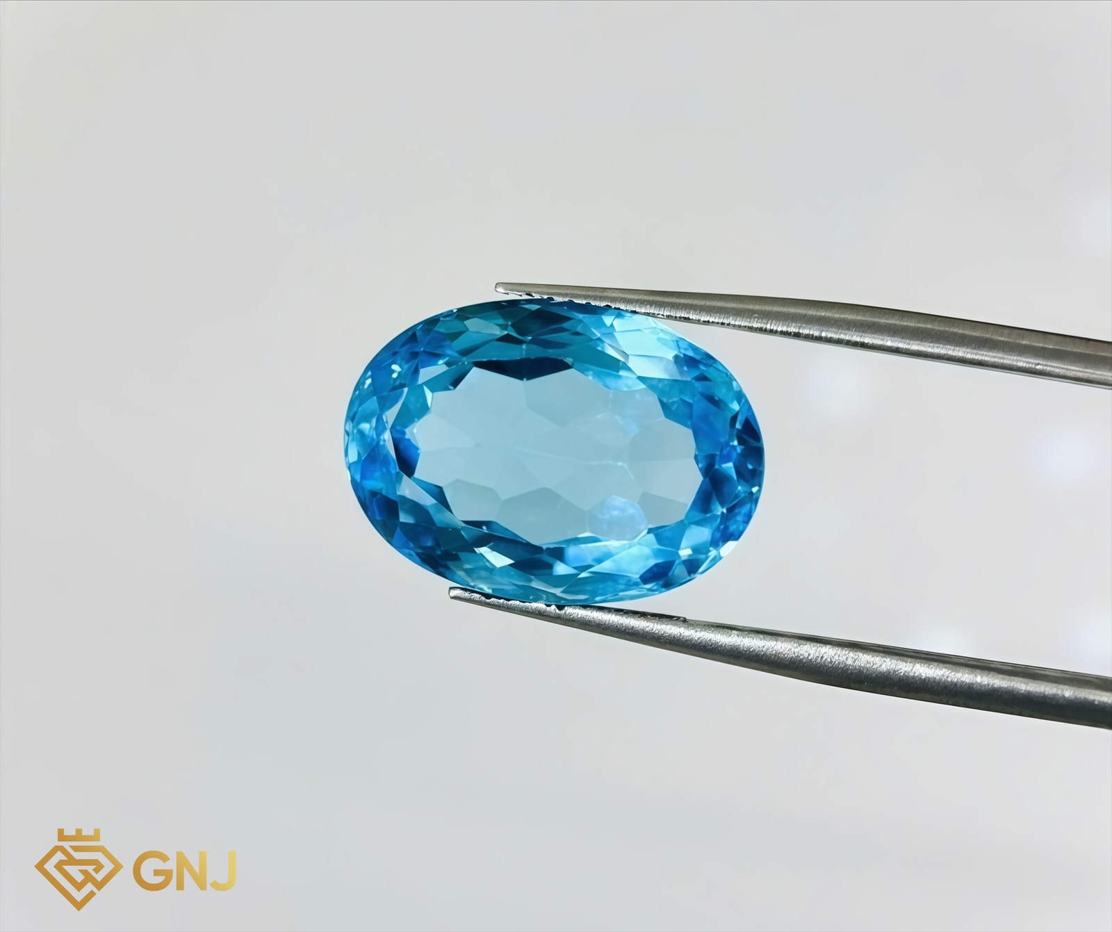 Đá Topaz Xanh Tự Nhiên 18.85ct — mặt trước, đá quý tự nhiên có kiểm định GNJ