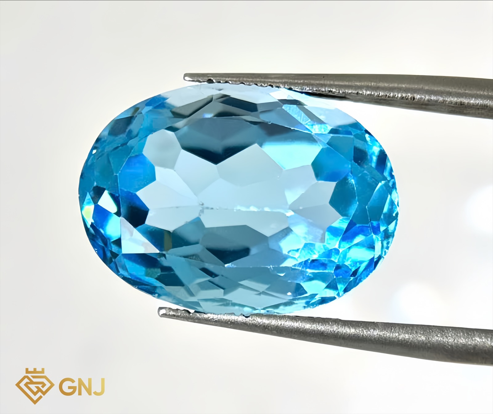 Đá Topaz Xanh Tự Nhiên 16.45ct — mặt trước, đá quý tự nhiên có kiểm định GNJ