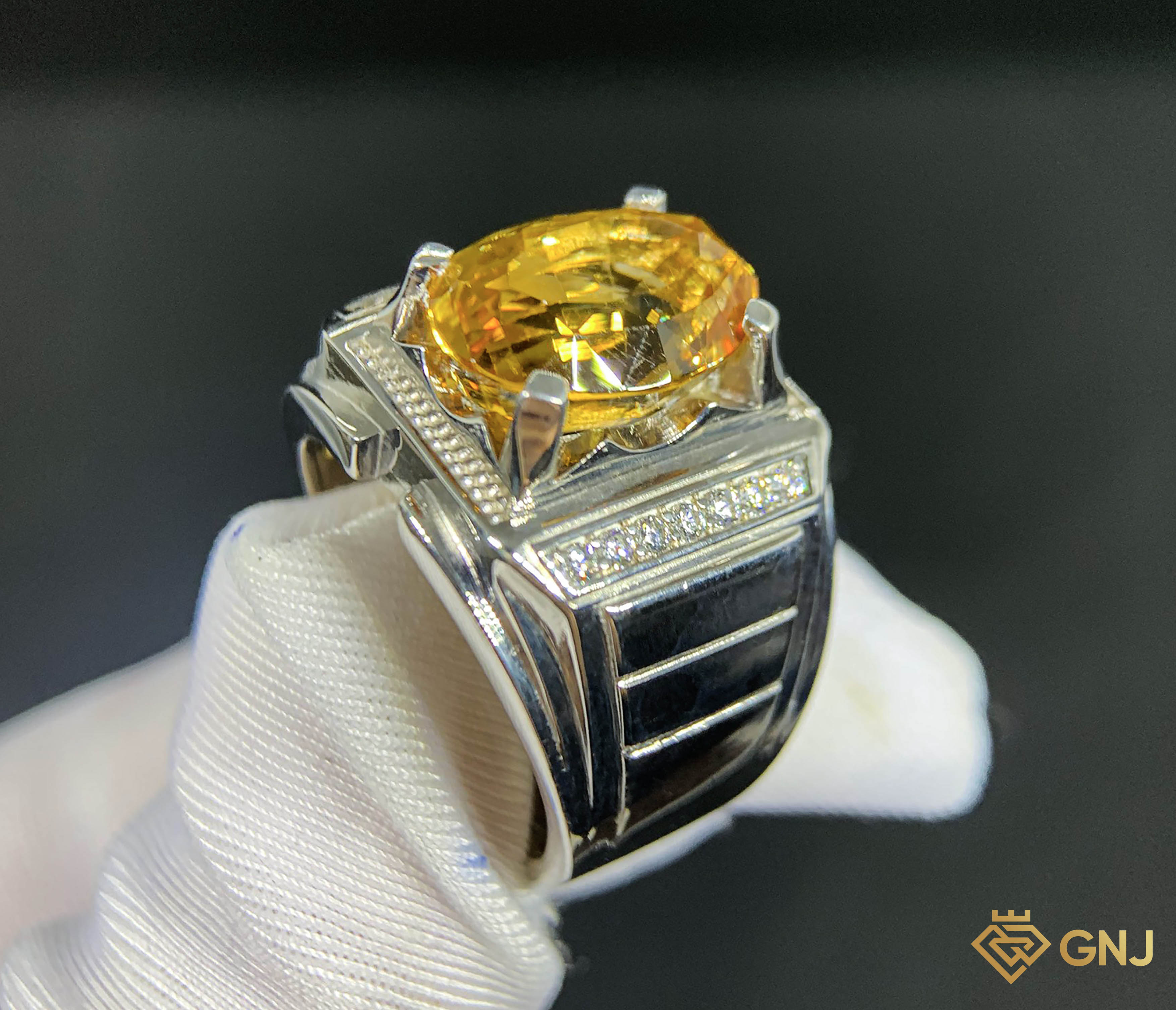 Nhẫn bạc nam đính đá Citrine tự nhiên