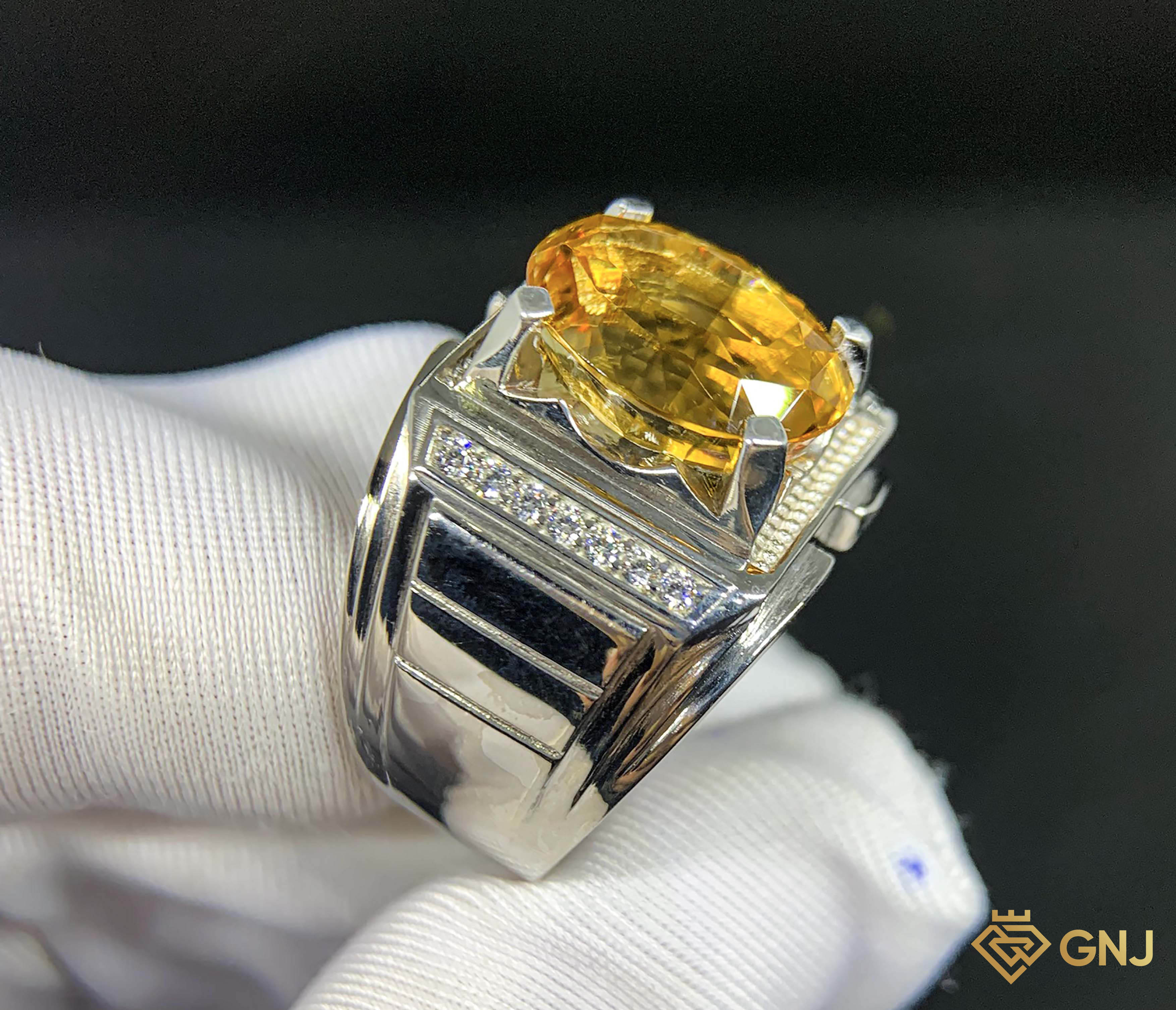 Nhẫn bạc nam đính đá Citrine tự nhiên