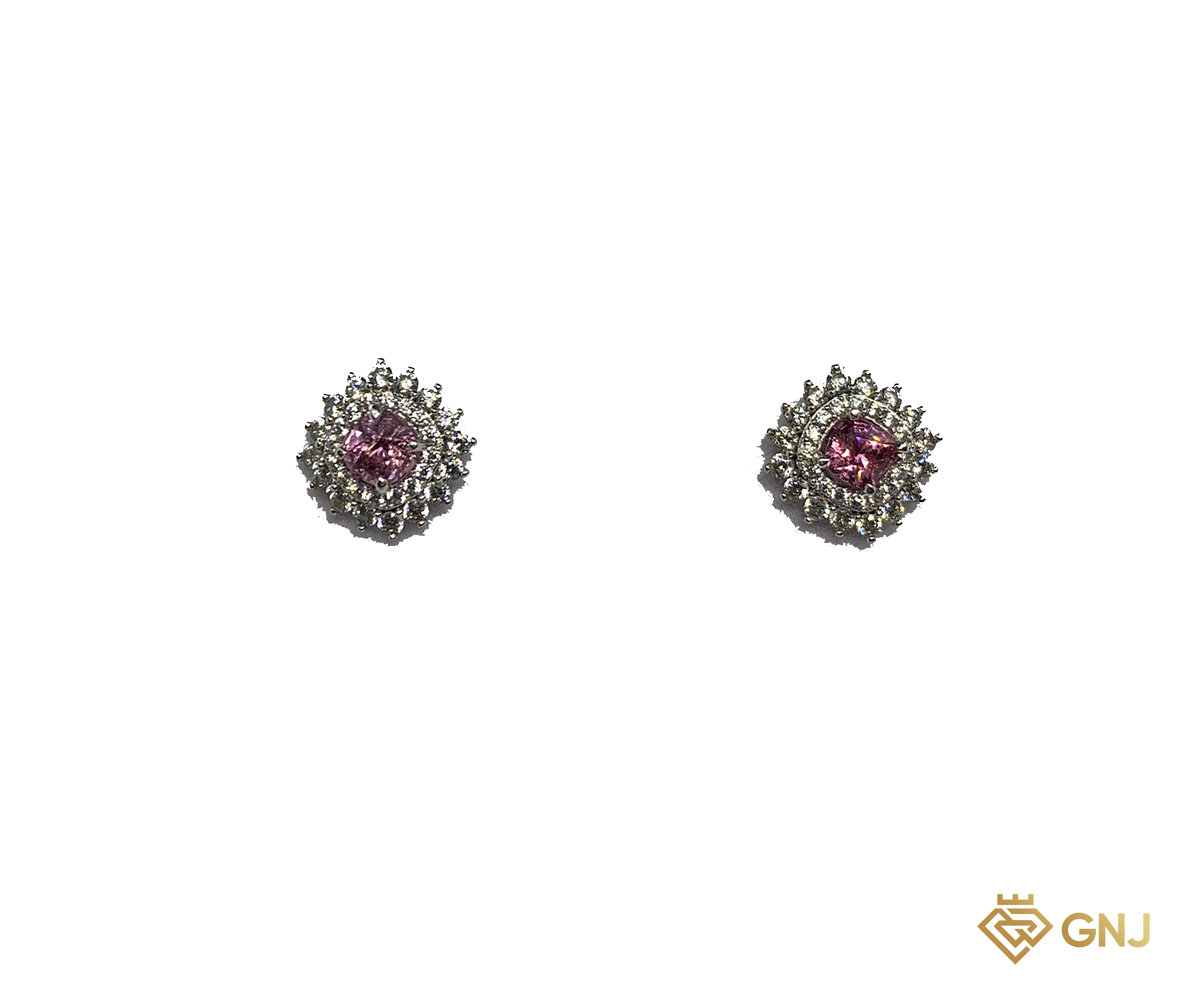 Hoa tai đính đá spinel hồng tím thiên nhiên