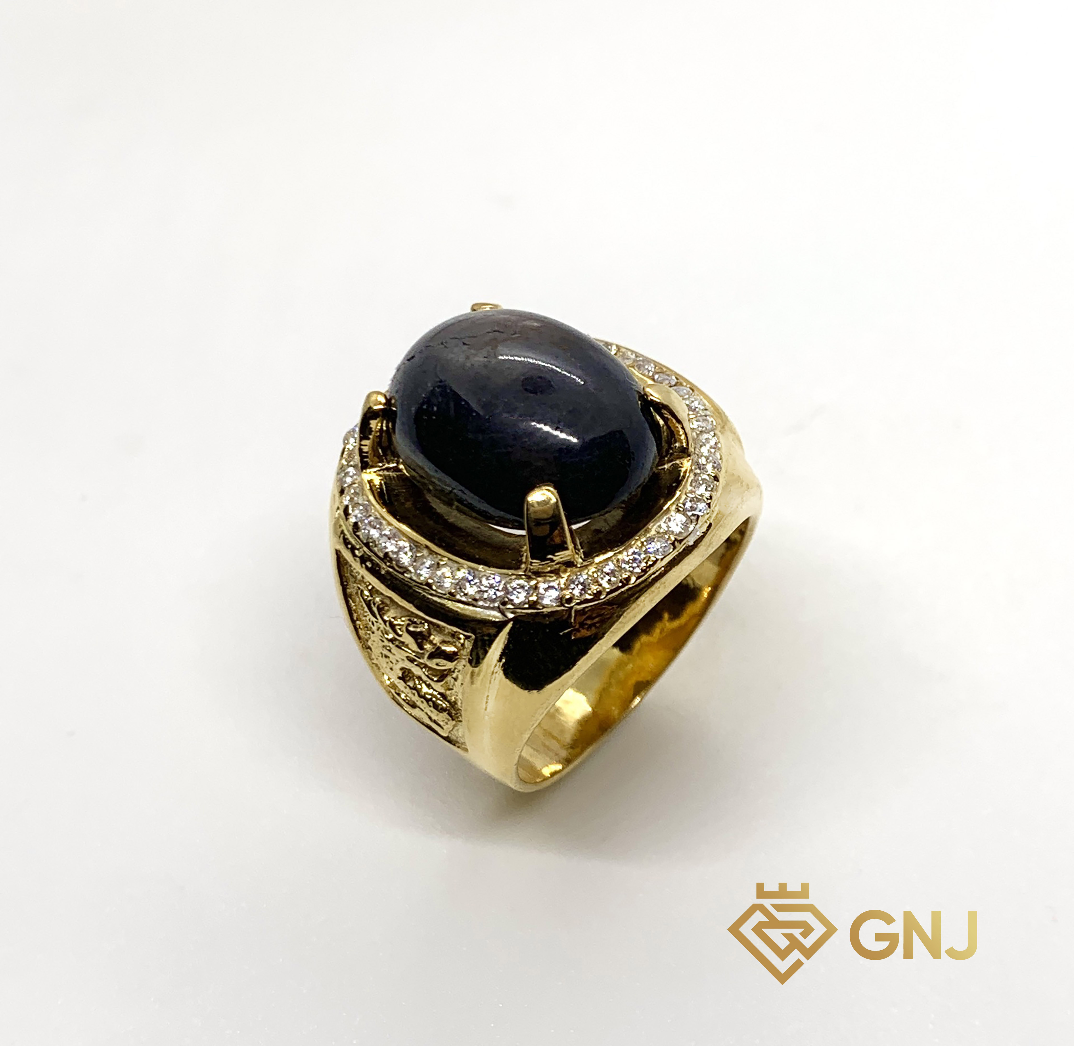 Nhẫn bạc cao cấp đính đá Sapphire đen sao tự nhiên, đá bản mệnh hợp người sinh năm 1997