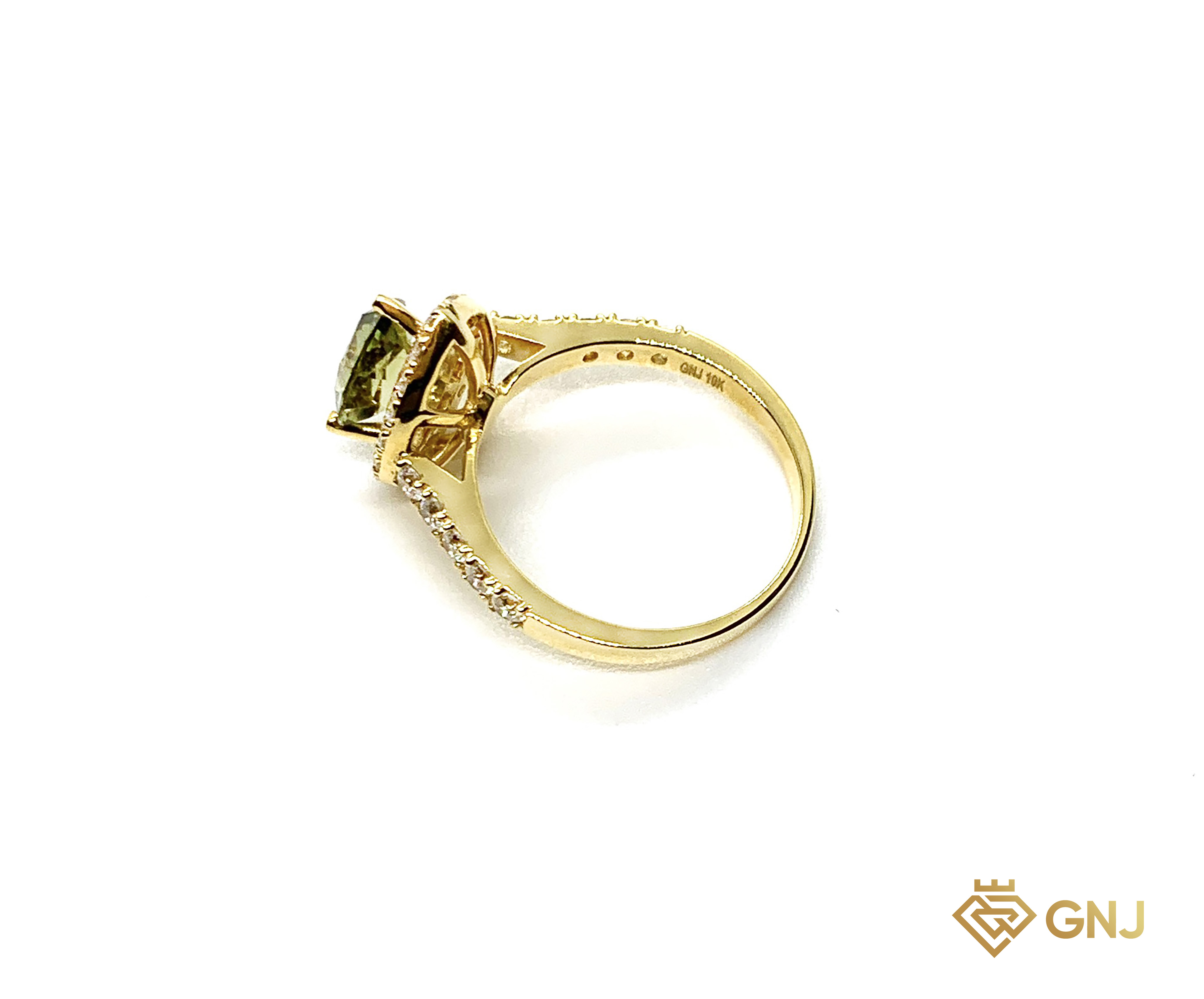 Nhẫn Vàng 10K Đính Đá Chủ Tourmaline Thiên Nhiên — mặt bên