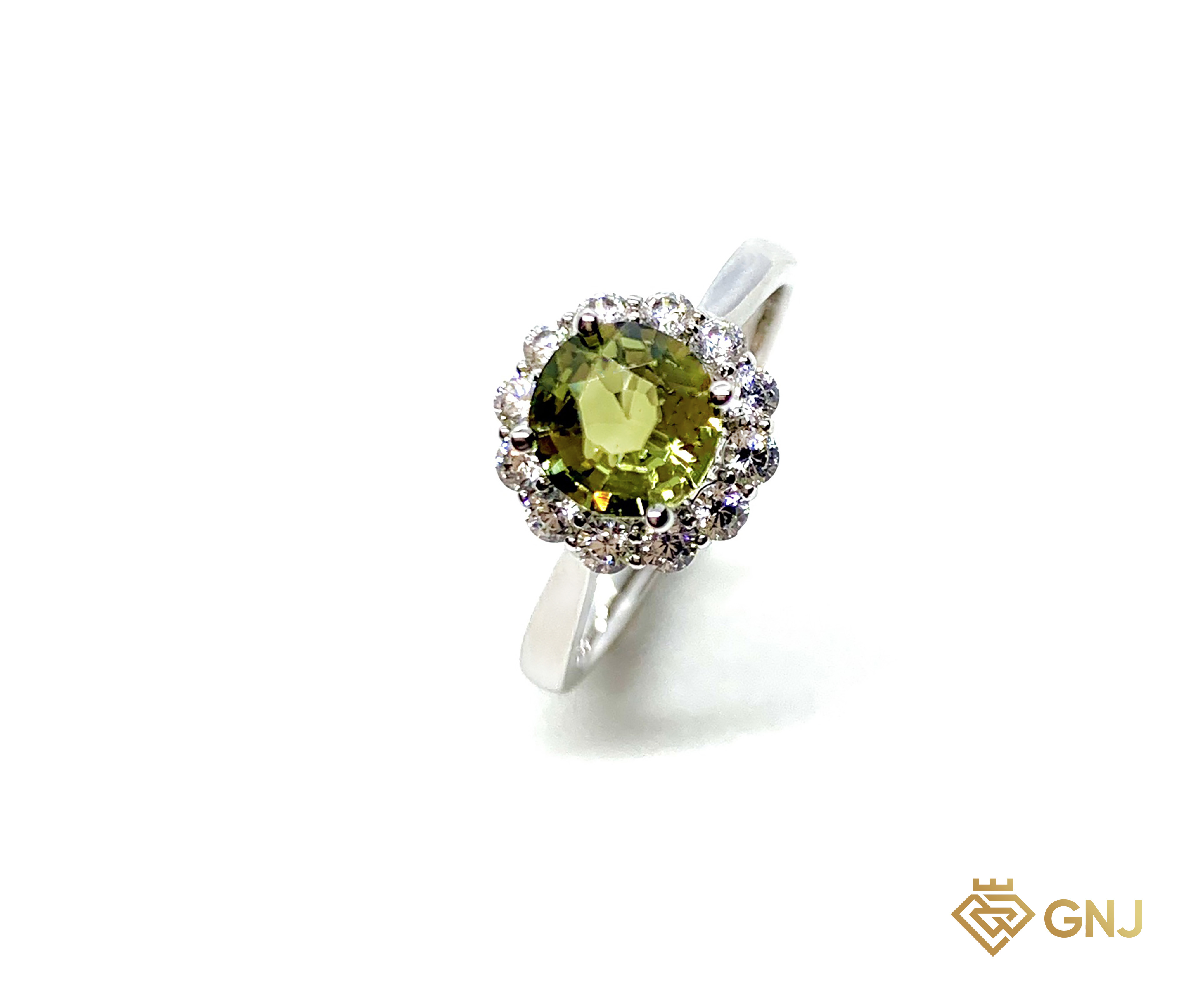 Nhẫn Đá Tourmaline Vàng Trắng 10K Tài Lộc — mặt trước, đá quý tự nhiên có kiểm định GNJ