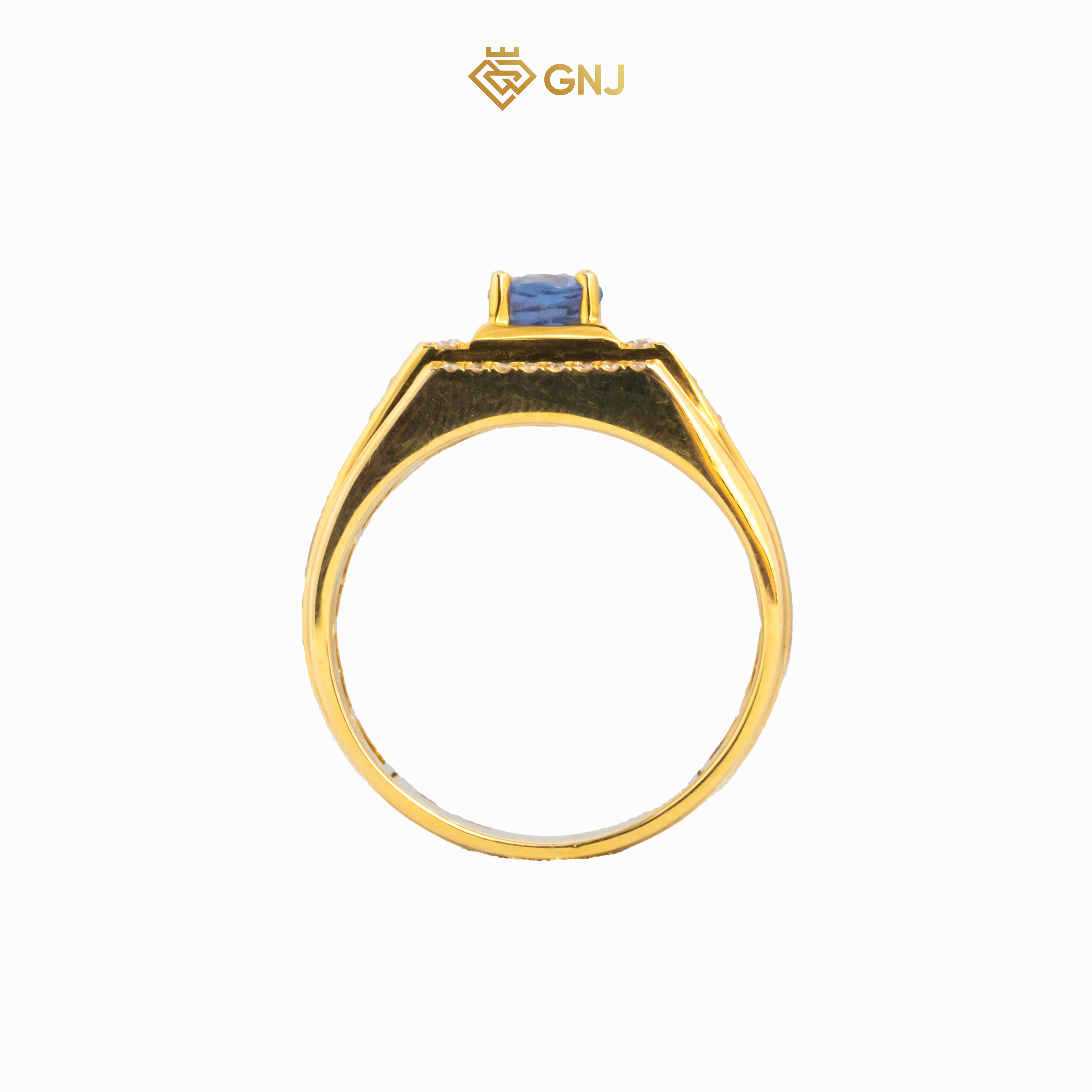 Nhẫn vàng nam đá spinel xanh tự nhiên