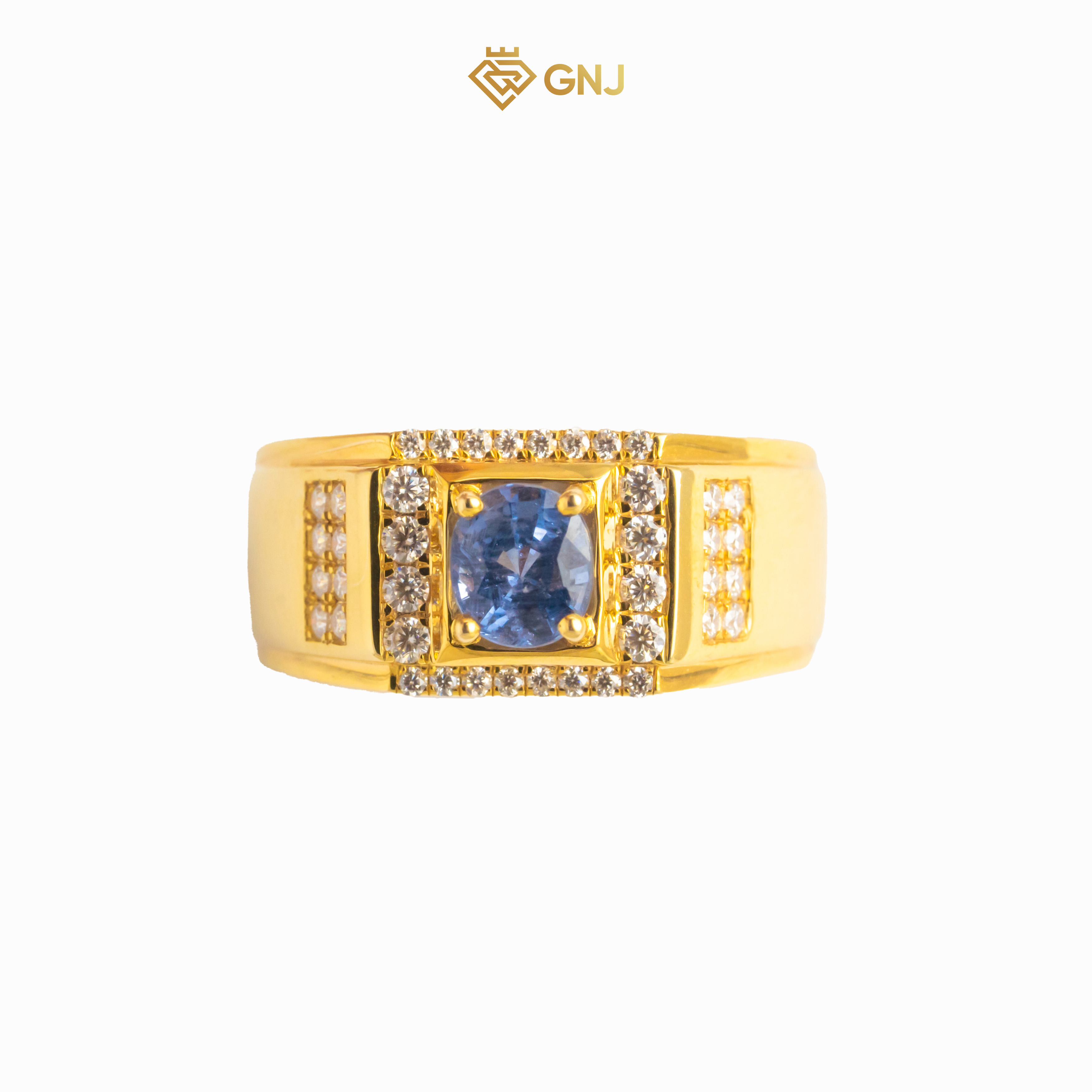 Nhẫn vàng nam đá spinel xanh tự nhiên